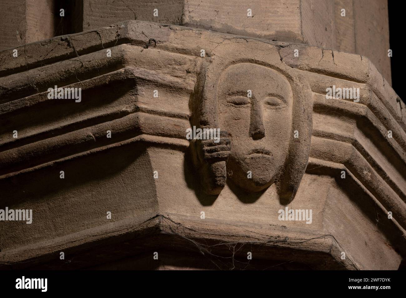 Carved stone head, St. Mary`s Church, Barby, Northamptonshire, England